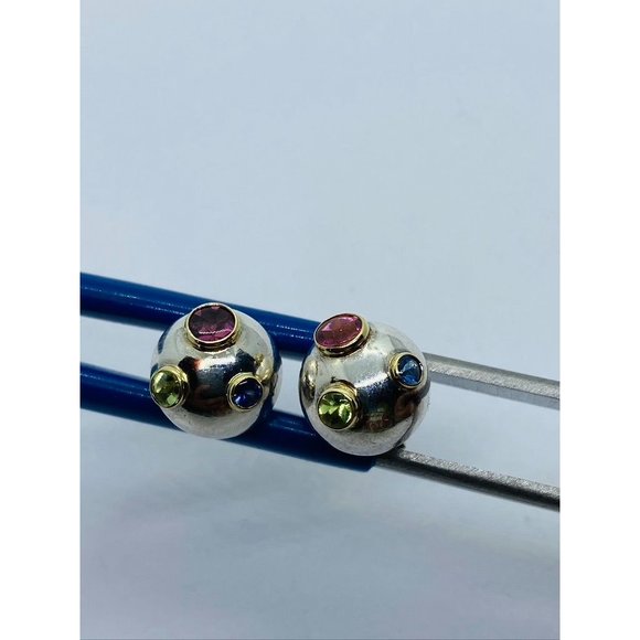 Tiffany & Co. Etoile Ball Earrings Sterling 18K Gold Tourmaline Sapphire Peridot - Picture 1 of 11